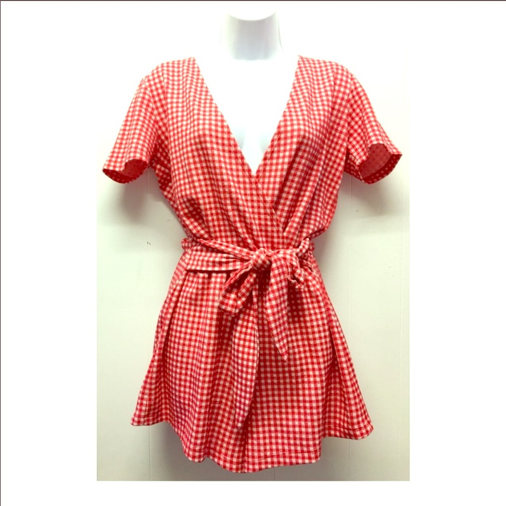 Gingham plaid romper